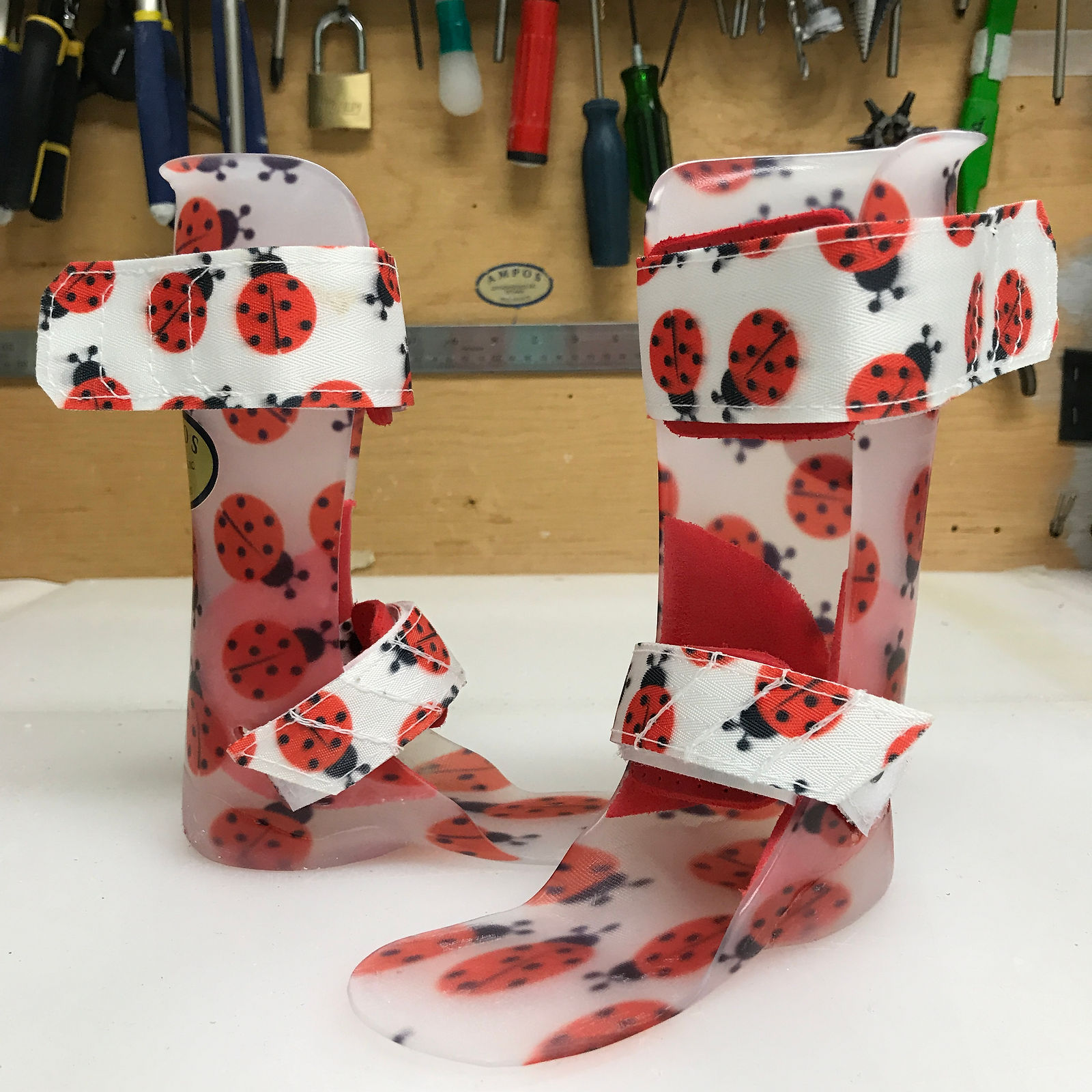 Bilateral pediatric AFOs with Ladybug pattern