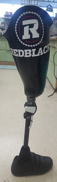 Custom prosthetic leg with colourful lamination